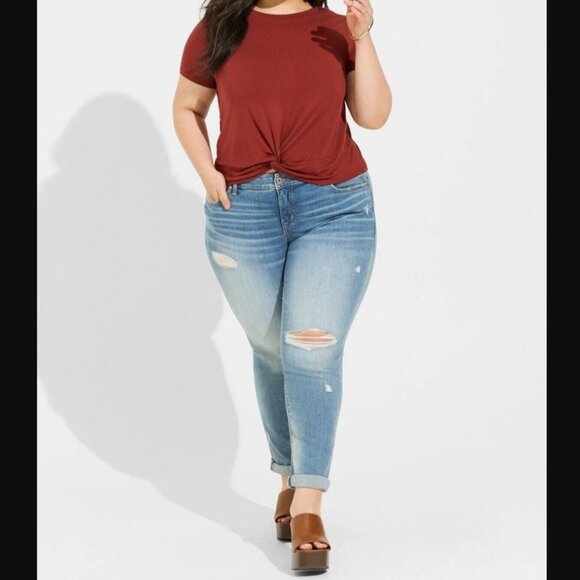 TORRID SZ 1 (14/16 -1X) Super Soft Slub Crew Neck Twist Crop Tee Red - Picture 4 of 10